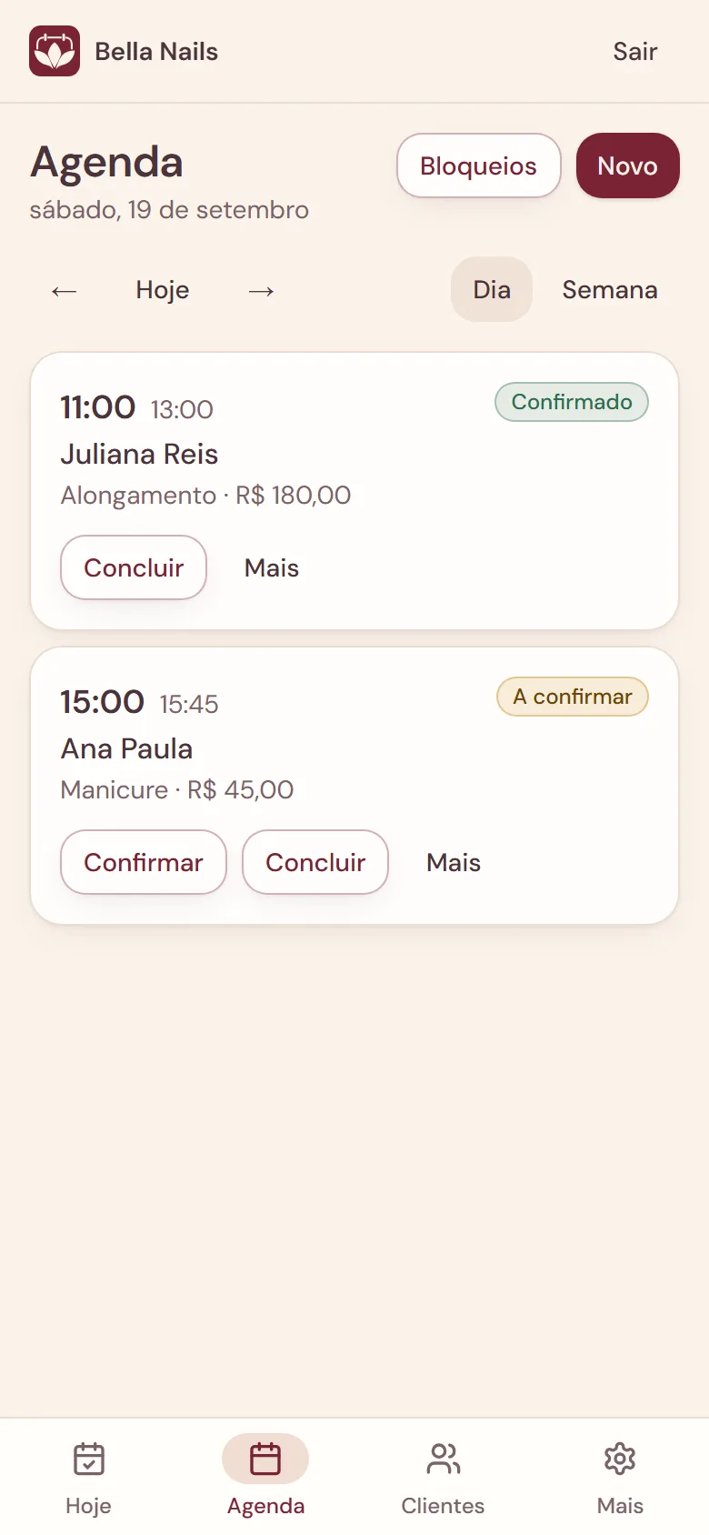 Tela Agenda da LUY