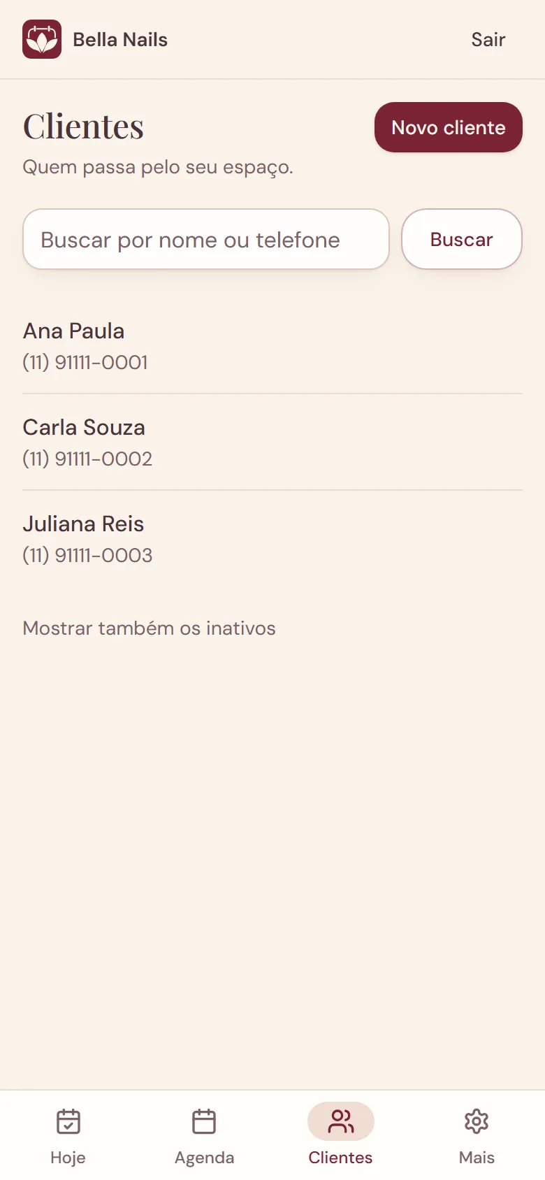 Tela Clientes da LUY